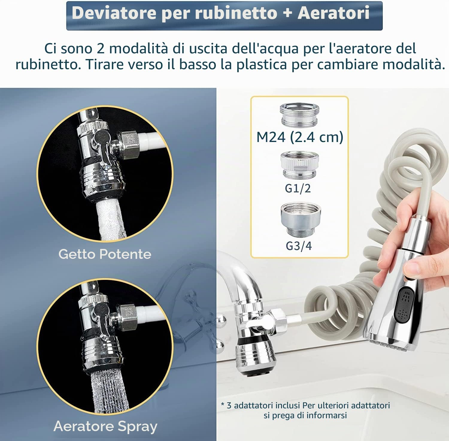 Spruzzatore per lavello da cucina, testa di ricambio per rubinetto con tubo di rinculo da 200,7 cm e supporto, aeratore e valvola deviatrice per rubinetto a risparmio idrico, set di attacco per