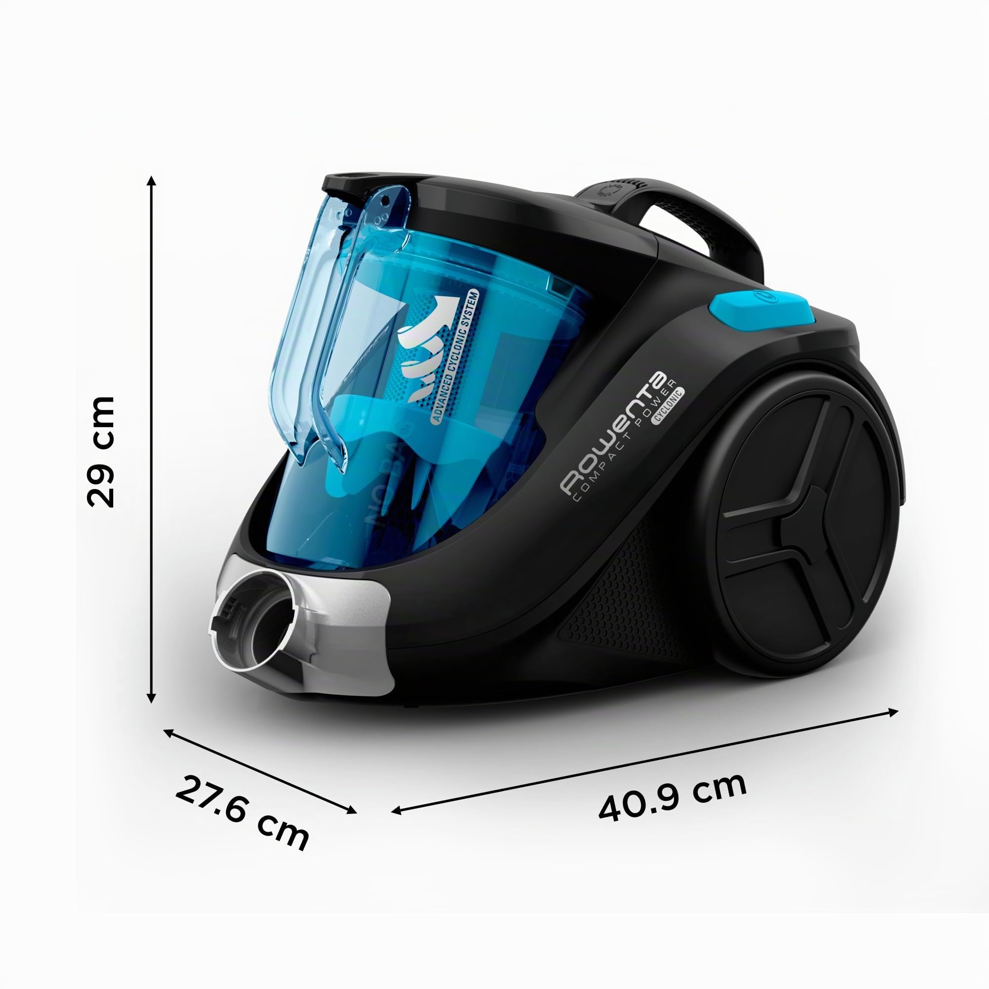 Rowenta Compact Power Cyclonic Aspirateur Sans Sac Performant Compact Léger Maniable Ergonomique Capacité 1,5L RO3731EA, Noir / Turquoise