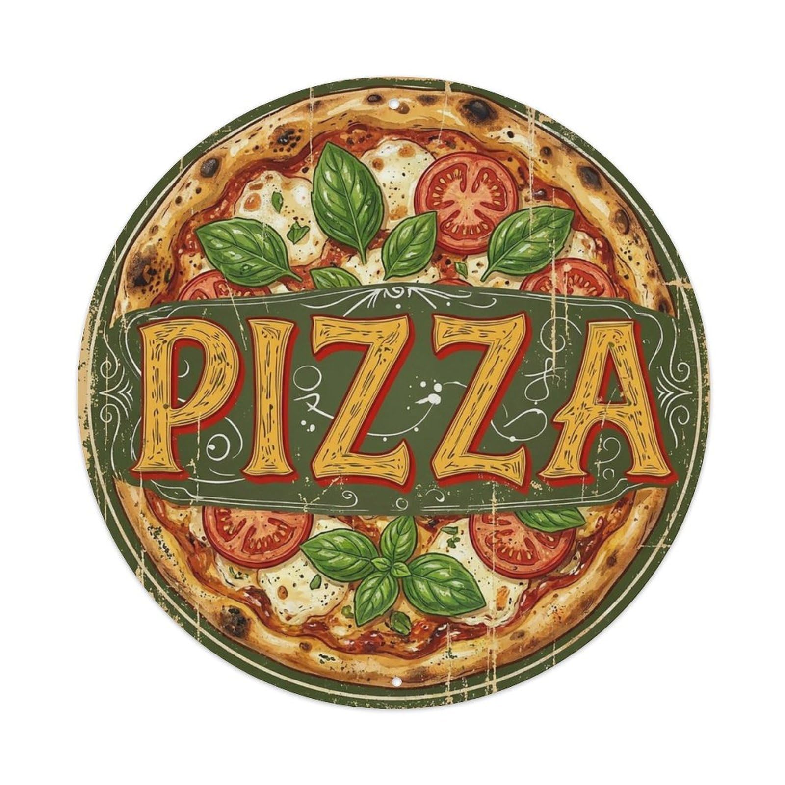 Yrnq 8X8inch Vintage Style Vintage Pizza Basil Tomato Food Decoration Metal Tin Sign