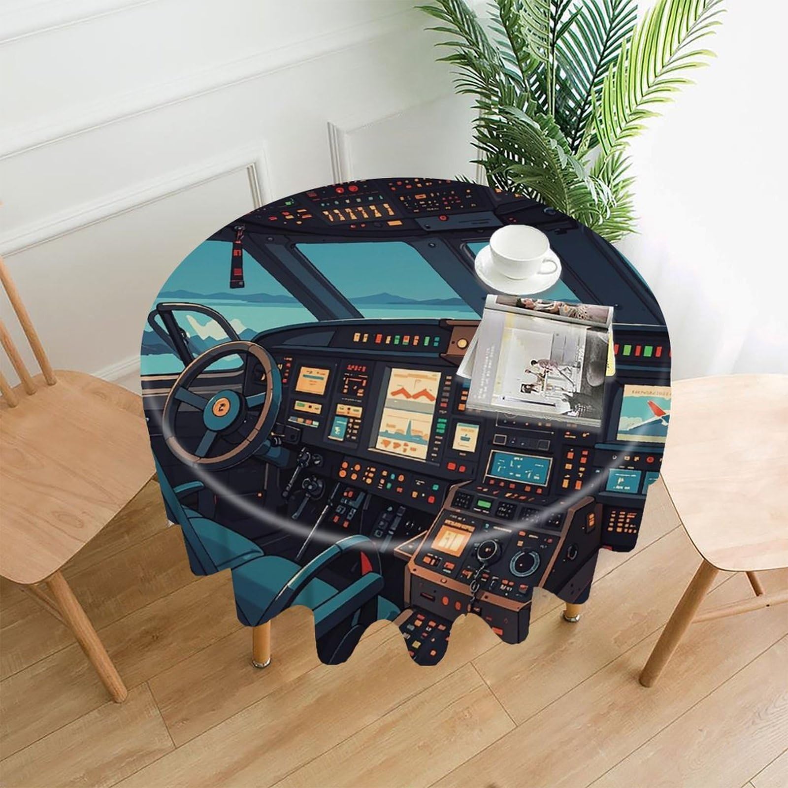 FekiLoot Airplane Tablecloth Decorative Round Table Cloth Wrinkle Resistant Washable Circle Table Cover Round Tablecloth for Picnic Party Camping Dining 60 Inch