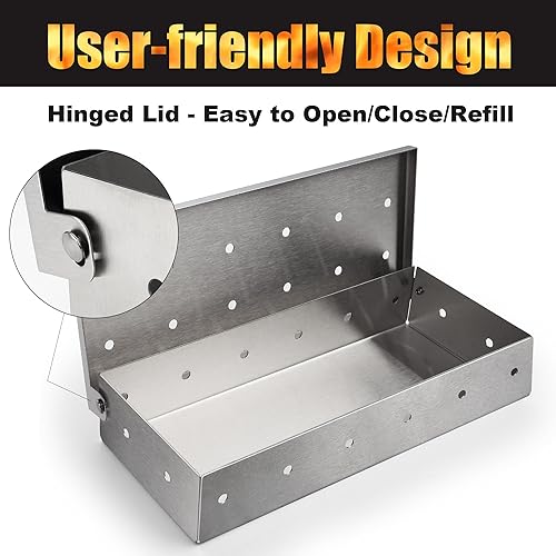 Miniatura 3 de GRILLART Caja de ahumador de parrilla para asar a gas y todas las parrillas, caja de ahumador de virutas de madera de acero inoxidable más gruesa,