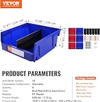 VEVOR Plastic Storage Bin, (11-Inch x 11-Inch x 5-Inch), Hanging Stackable Storage Organizer Bin, Blue/Red, 6-Pack, Heavy Duty Stacking Containers for Closet, Kitchen, Office, or Pantry Organization
