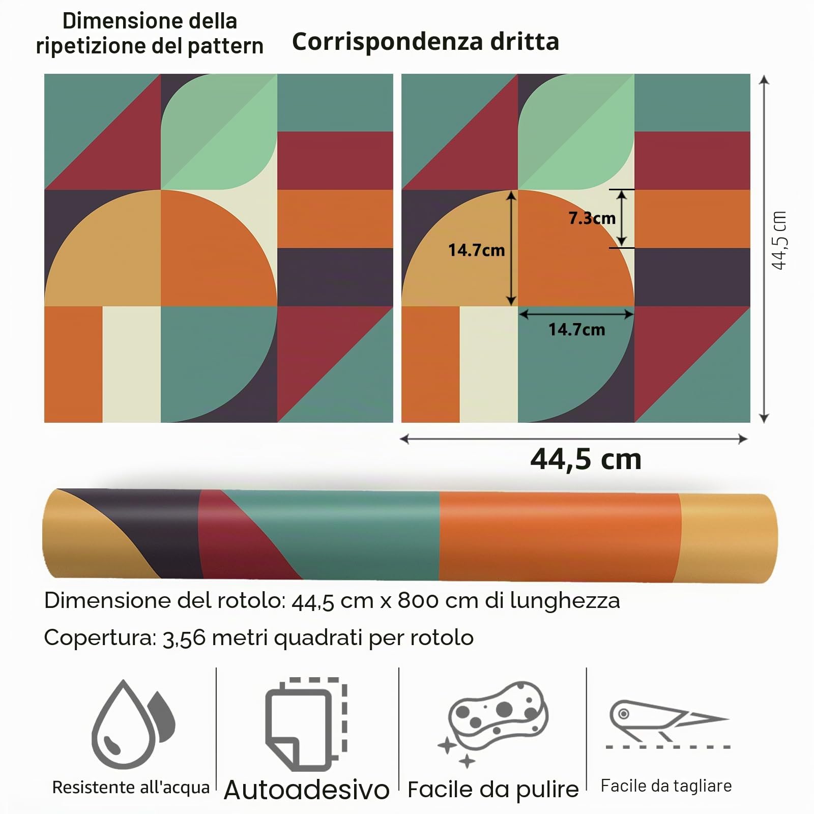 VaryPaper Carta da parati autoadesiva colorata geometrica 44,5 cm x 800 cm con retro adesivo in plastica per mobili