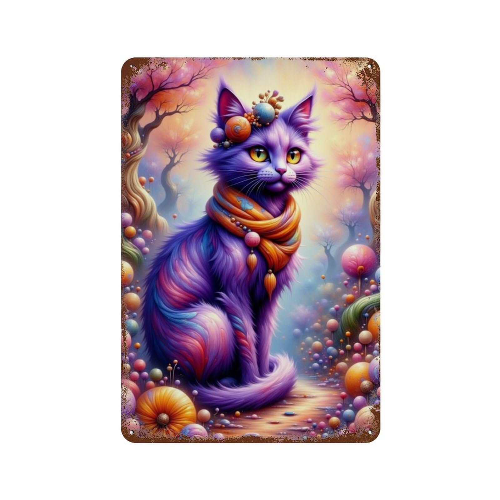 Magical Fantasy Cat Garden Rustic Tin Plaque 11.8"x7.9", for Pub, Kitchen And Man Cave Decor, Vintage Wall Decor