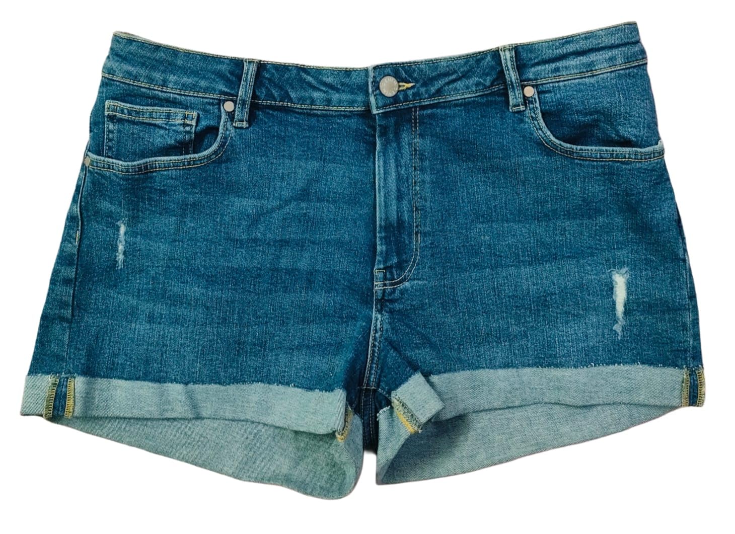 Plus Size Women Stretch Denim Hotpants (Shorts) with Folded Bottom - Length 13" inch- HIGH Rise- Classic Blue Color- Waist Size (2XL) 36" to (3XL) 38" inch-image-38