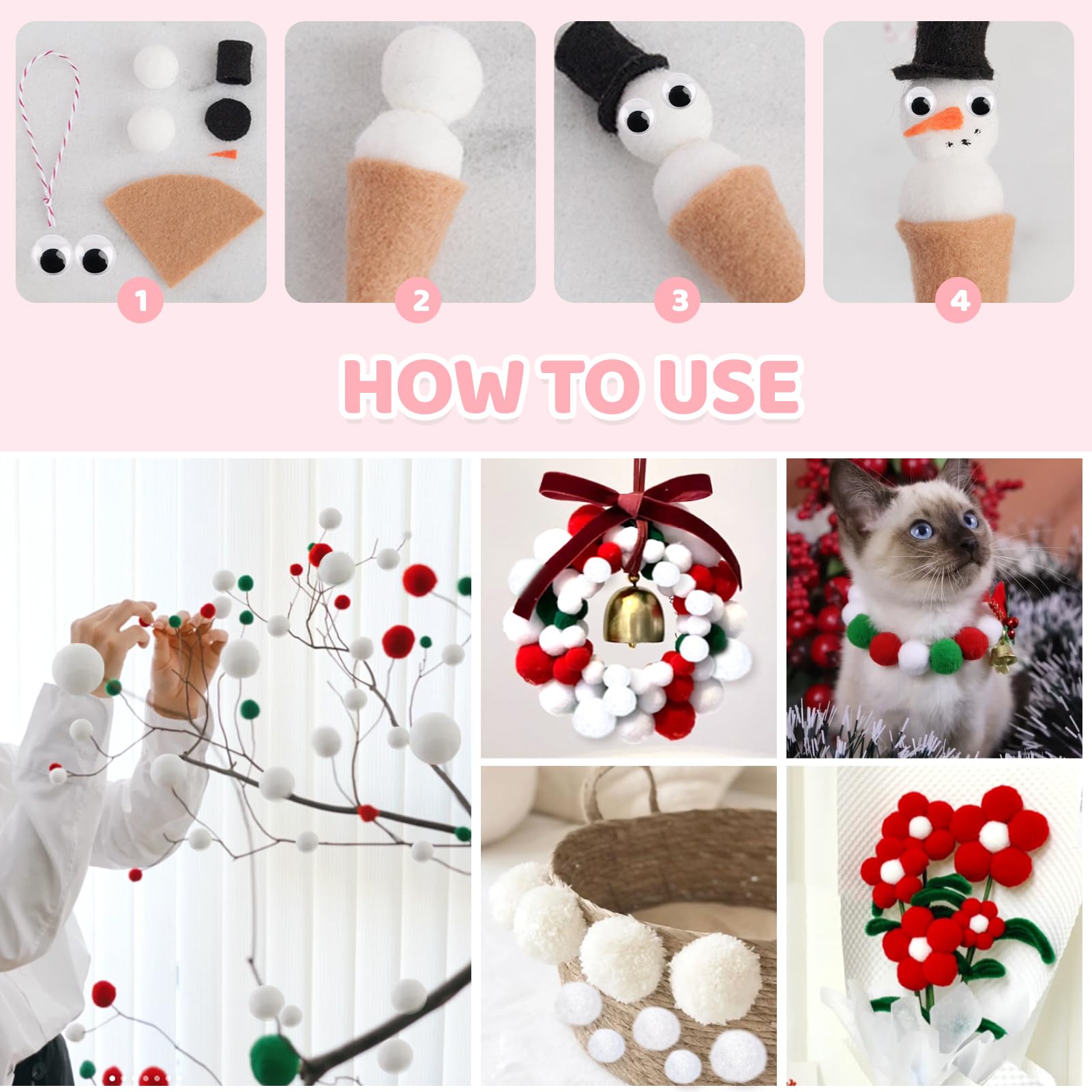 50 Pom Pom Rossi 5cm + Occhi Adesivi - Per Decorazioni Fai Da Te E Crafts - Foto 6