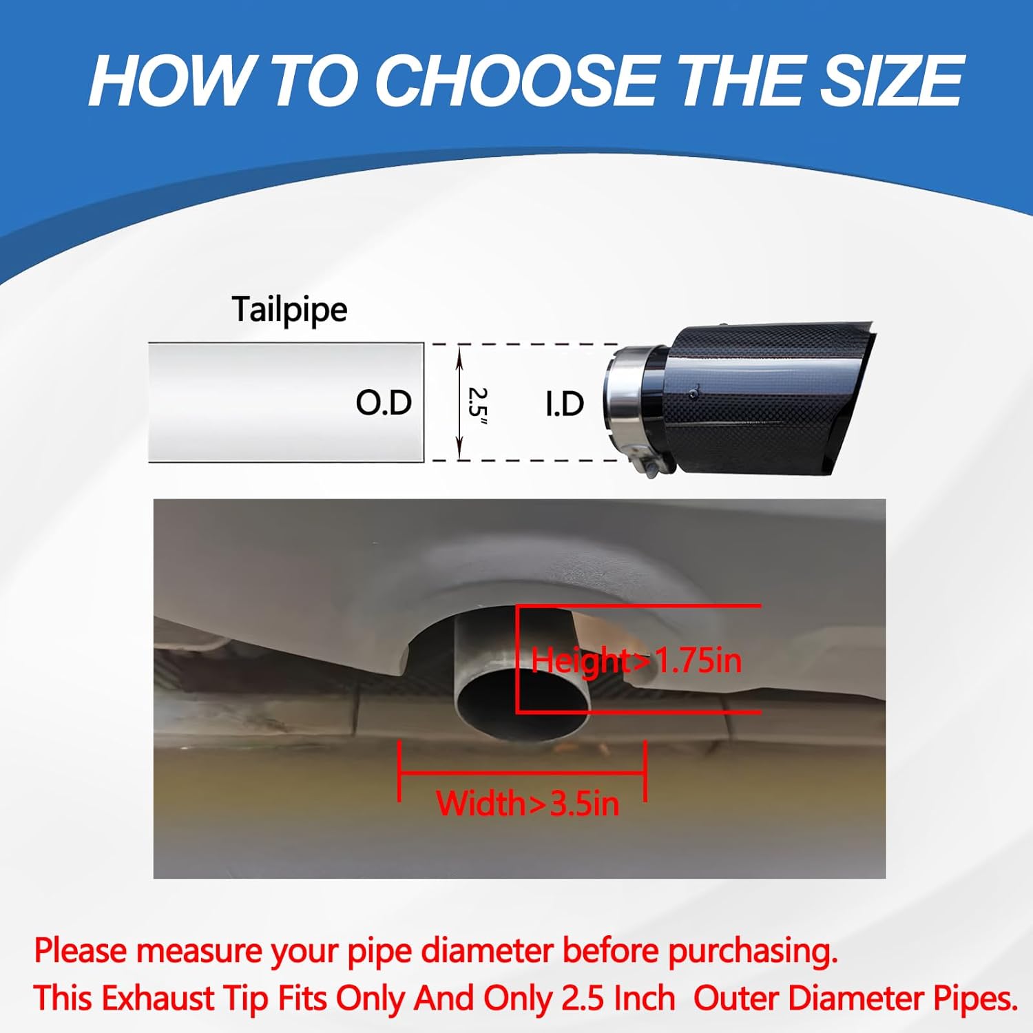 Carbon Fiber Exhaust Tip, 2.5" Inlet to 3.5" Outlet, Universal Muffler Tail Pipe for Automotive Exhaust Systems (Glossy Black, 2.5" in 3.5" out)