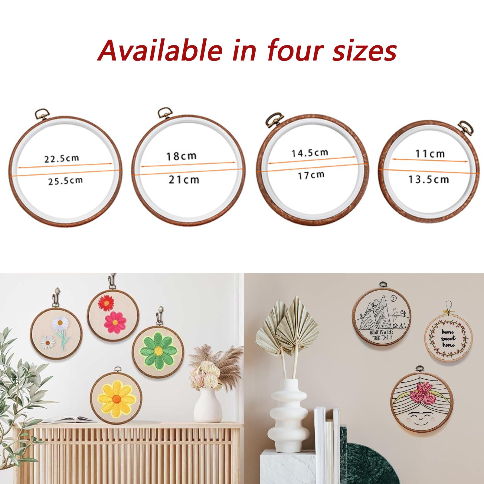 Joyangy 5 aros de bordado de 10 pulgadas, aros redondos de imitación de madera de punto de cruz para manualidades, costura, kits de marco circular para bordar, prácticos adornos de bricolaje