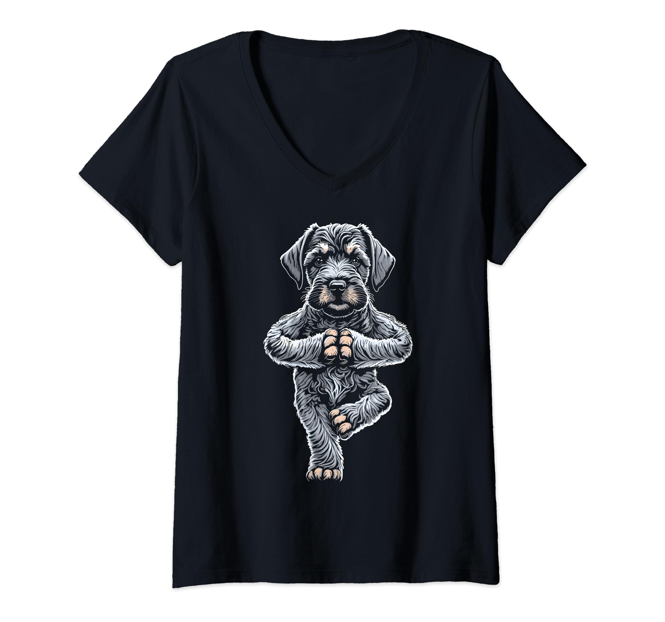 Miniature Schnauzer Yoga Puppy Dog Tree Pose Vrikshasana V-Neck T-Shirt