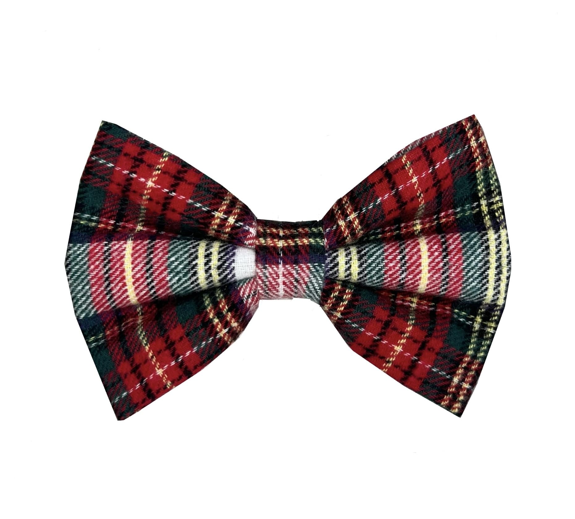 New Dogs Bow Tie Tartan woven Elastic Band attach COLLAR ACCESSORY Handmade UK (Medium Tartan white and red)