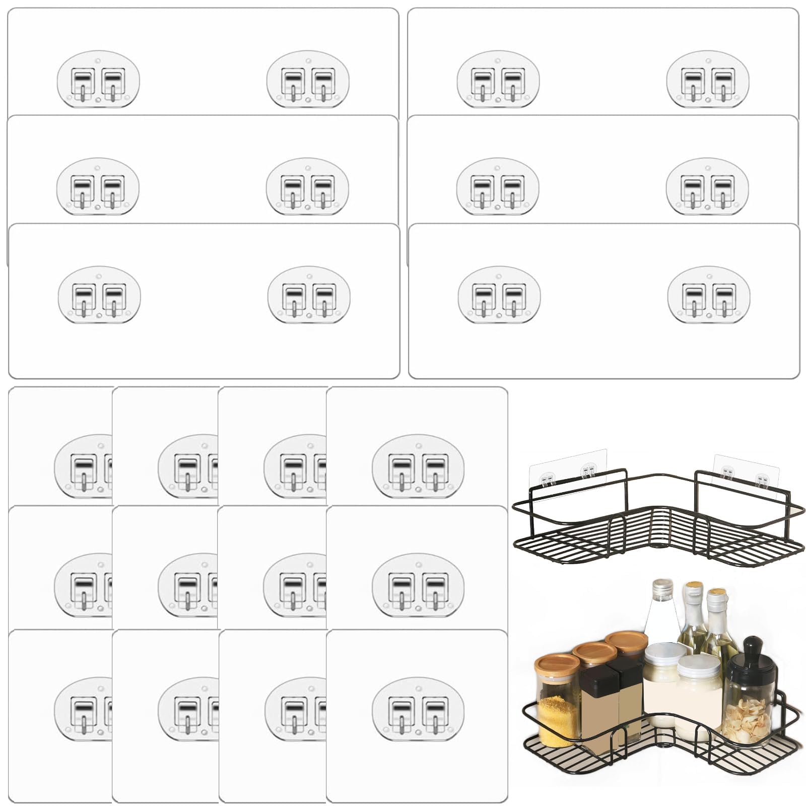 IAXSEE 18 PCS Shower Caddy Adhesive Replacement Adhesive Hooks Replacement Nail Free Transparent Adhesive Pad No-Trace Wall Stick