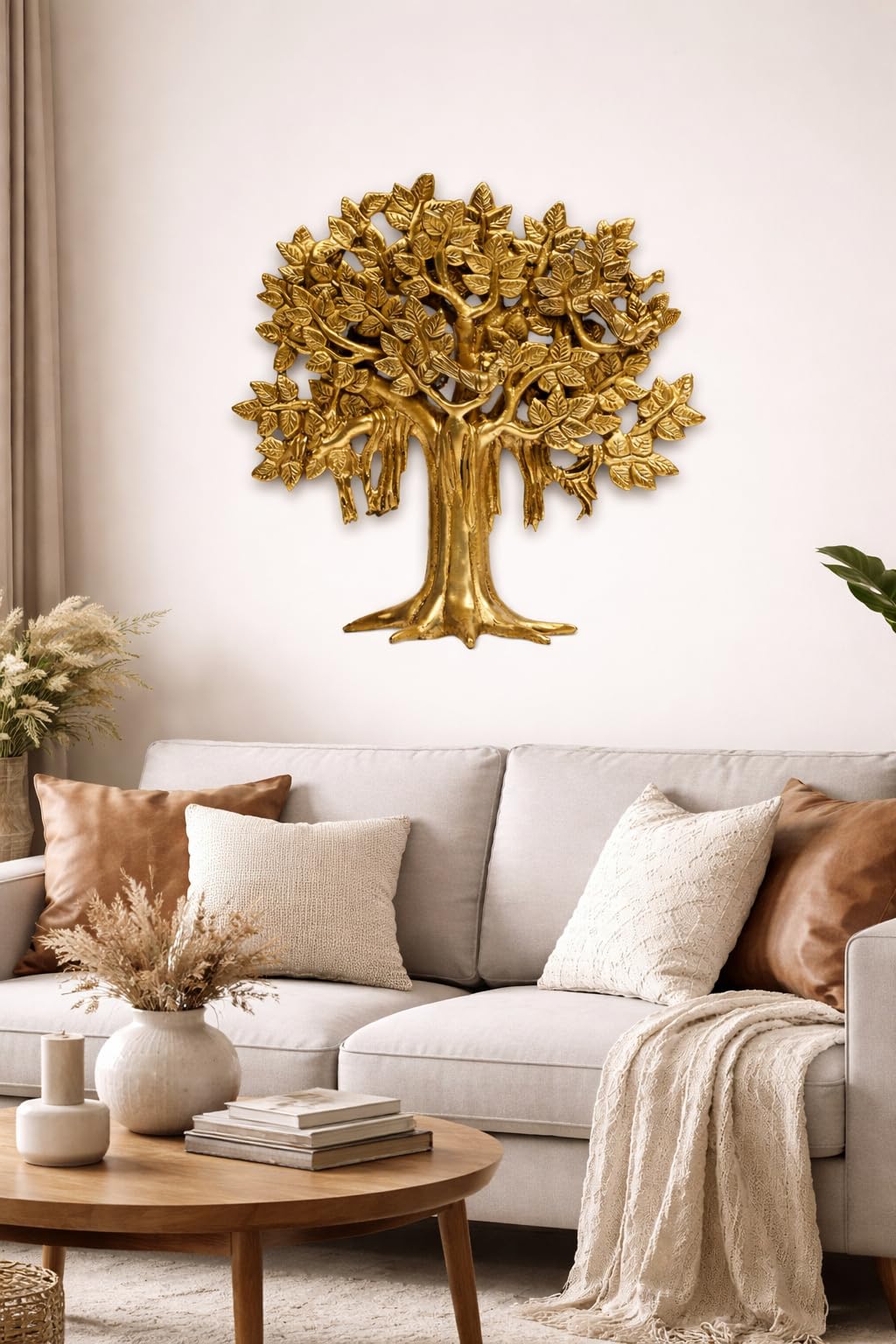 ARTVARKO Kalpavriksha - Decorazione decorativa tradizionale da appendere alla parete, in ottone, motivo: albero della vita, decorazione per casa e ufficio (48 x 55,9 cm