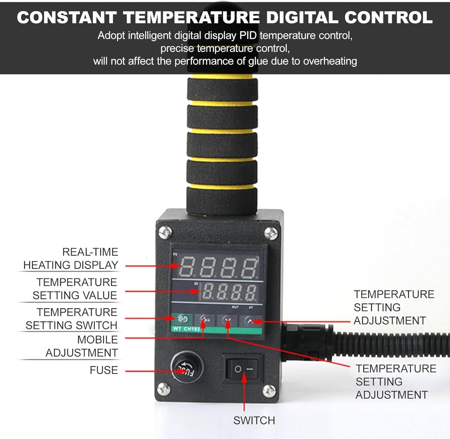 Digital Display Hot Melt Gluing Machine, 50-220℃ Temperature Adjustment, 50 ml Hot Melt Glue Dispensing Tool Hand-held, for Bond Plastics, (3mm)