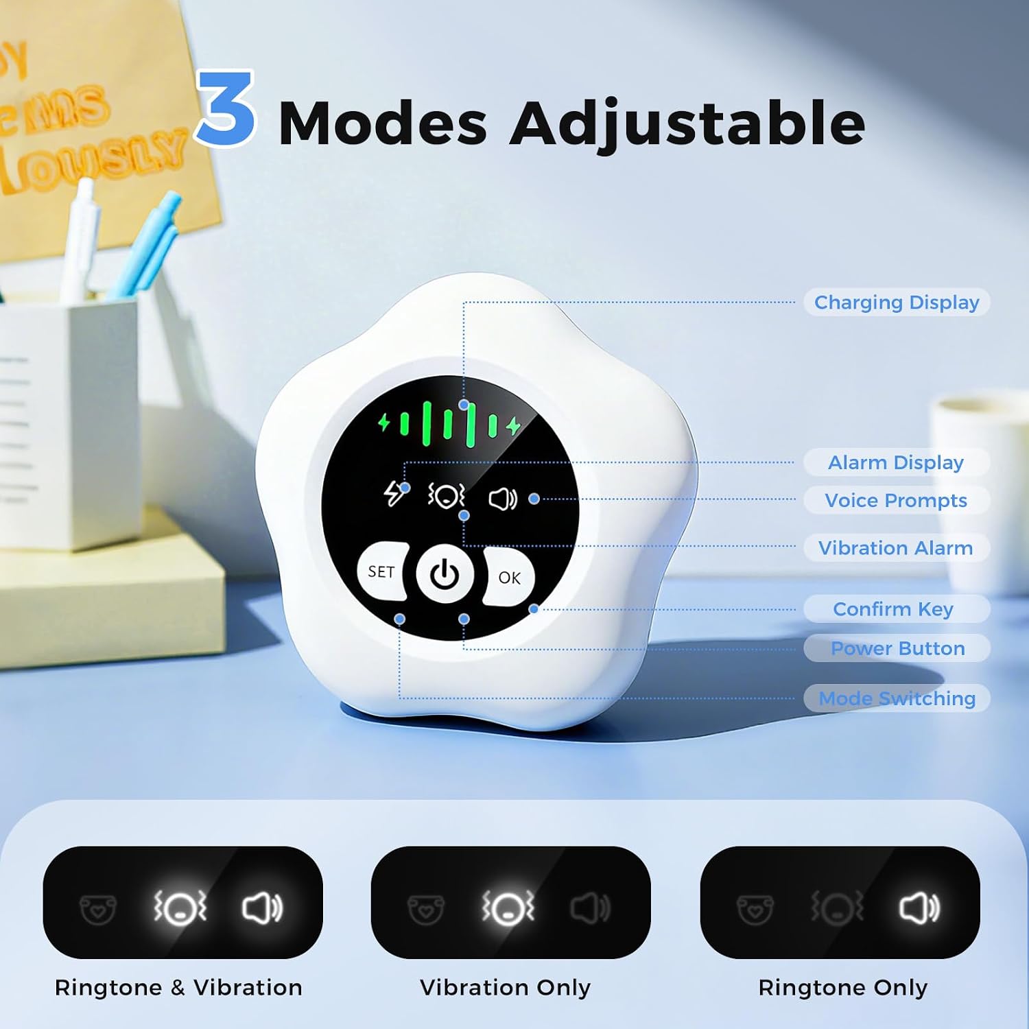 Bed Wetting Alarm for Boys and Girls, Compact & Comfortable Wireless Sensor, Bedwetting Alarm with 3 Gentle Alarm Modes