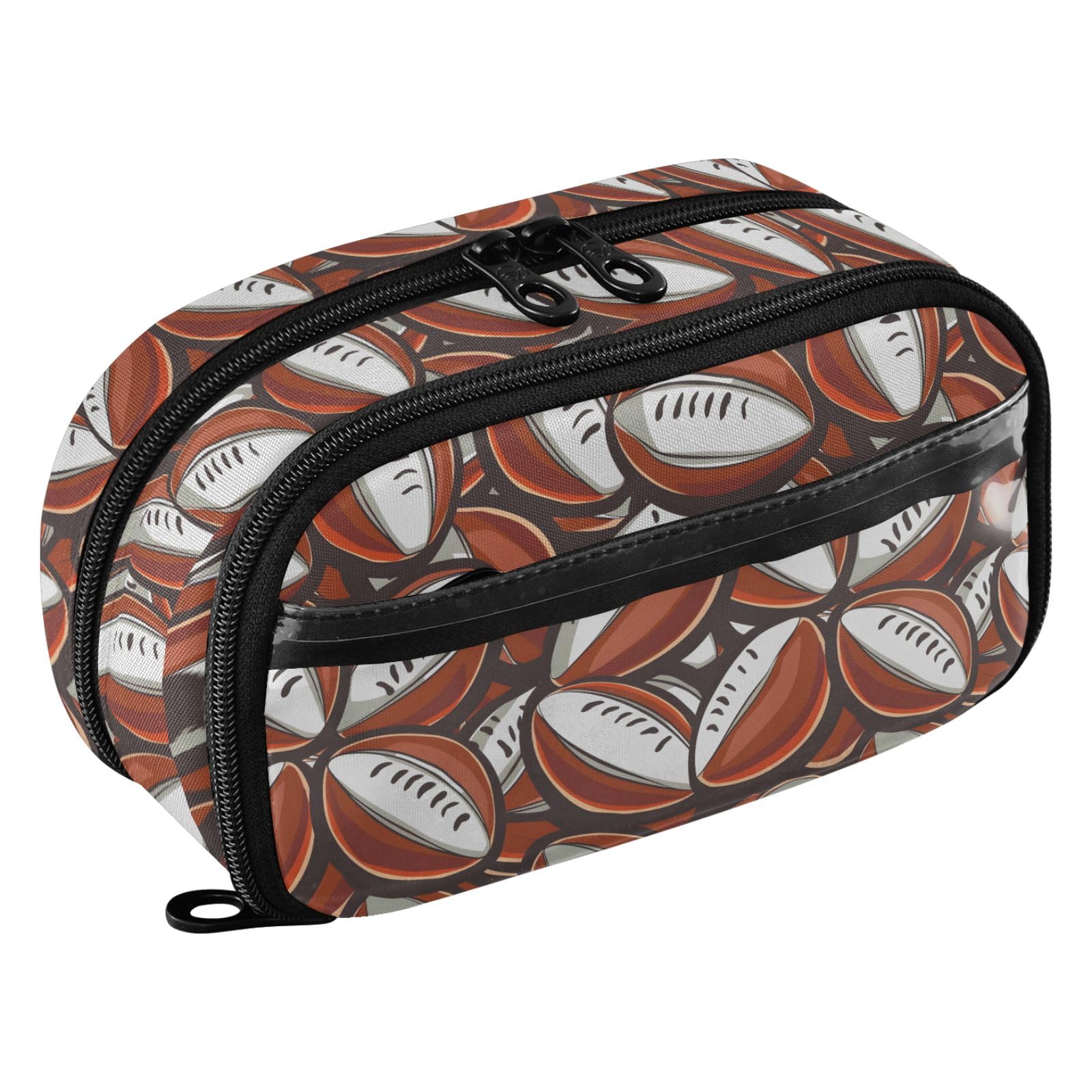 Reiacy Cute Rugby Pencil Case, Waterproof Zipper Pen Bag Pouch Organizer with PE Divider Large Capacity Stationery Storage for School Office