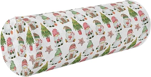 Christmas Tree Gnomes Green Bolster Pillow Spa Cervical Neck Roll Pillow Cover Small Round Pillows Circular Pillow Cushion Lumbar Support