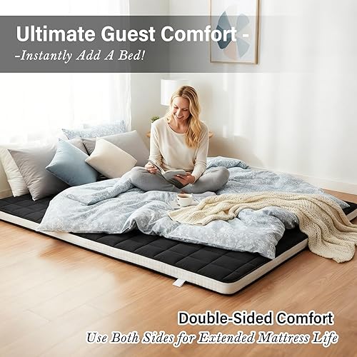 Miniatura 6 de Tiita Colchón japonés, colchón futón de 4 pulgadas de grosor con bolsa de almacenamiento y 2 correas, tapete de tatami para dormir tamaño individual