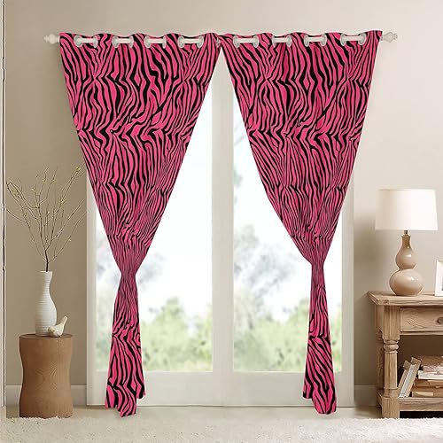 Miniatura 4 de Cortinas de ventana rosa y negro para dormitorio, sala de estar, cortinas de rayas de cebra, cortinas de ventana con estampado de animales de safari