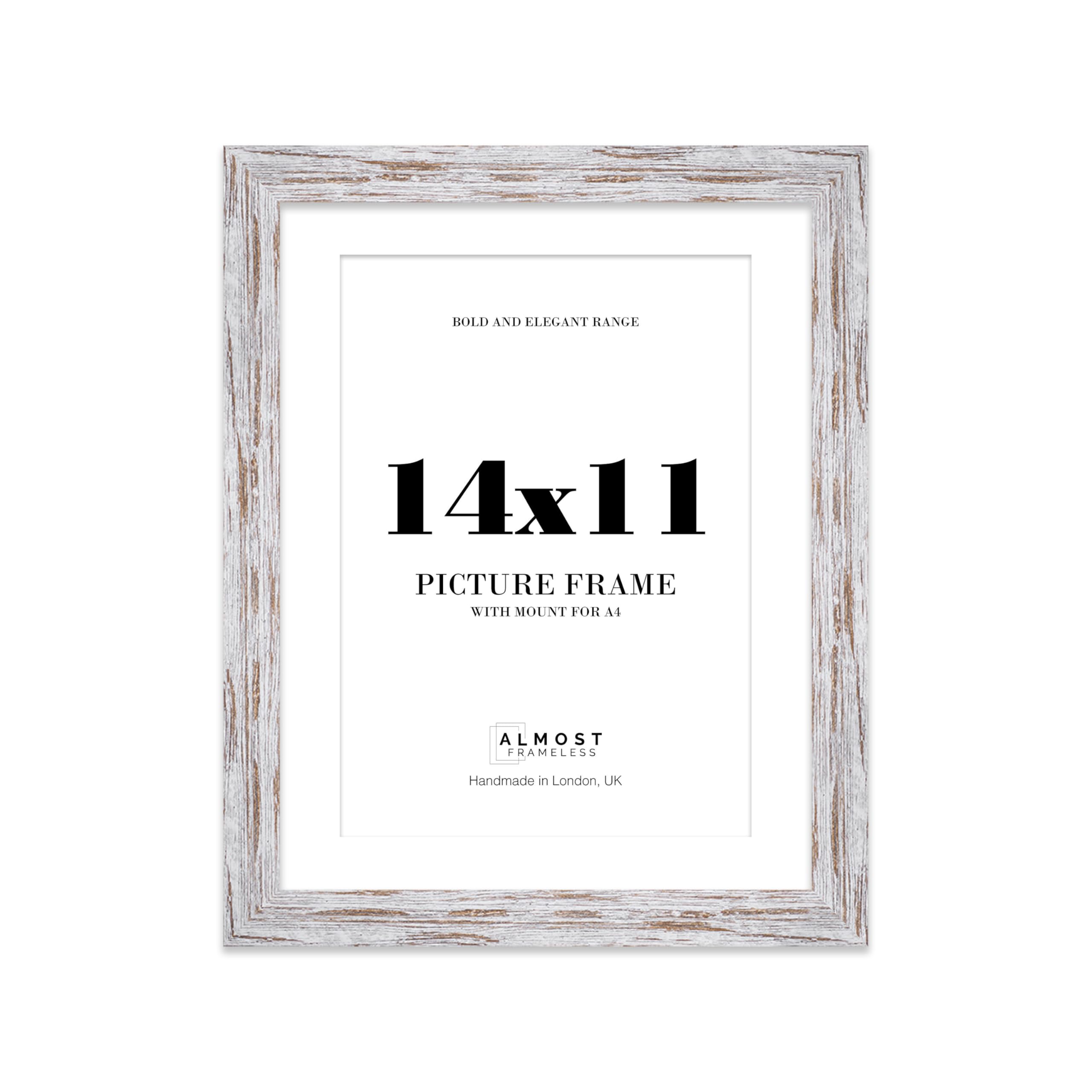 14x11 Distressed Wood Frame With Mount for A4 Pictures 28mm Edge Portrait and Landscape Display with Wall Hooks and Kickstand, 1 Pack