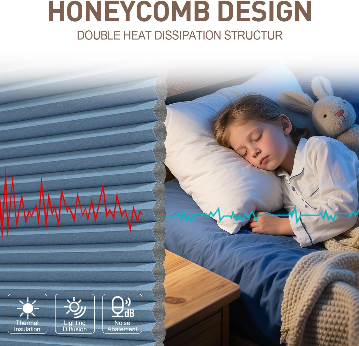 Customized Cellular Shades Top Down Bottom Up Blackout Cordless Honeycomb Window Blinds for Windows, Window Shades for Home, Thermal Insulated Door Blinds-Blue