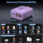 65W USB C Bloc du chargeur,6-Port Chargeur rapide multi-appareils PD QC Adaptateur mural GaN économies technologiques space et réduit la chaleur, idéal pour la maison, le bureau, les voyages, la compatibilité large pour l'iphone & USBC dispositifs (Purple)