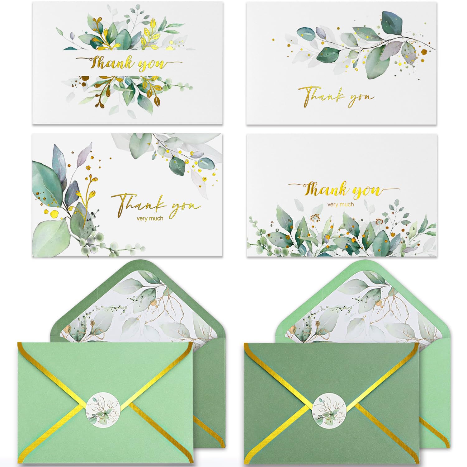 Thank You Cards with Envelopes, 32 Pack Greenery Thank You Notes for Baby Shower Weddings, Bridal Shower, Small Business, 4" x 6"