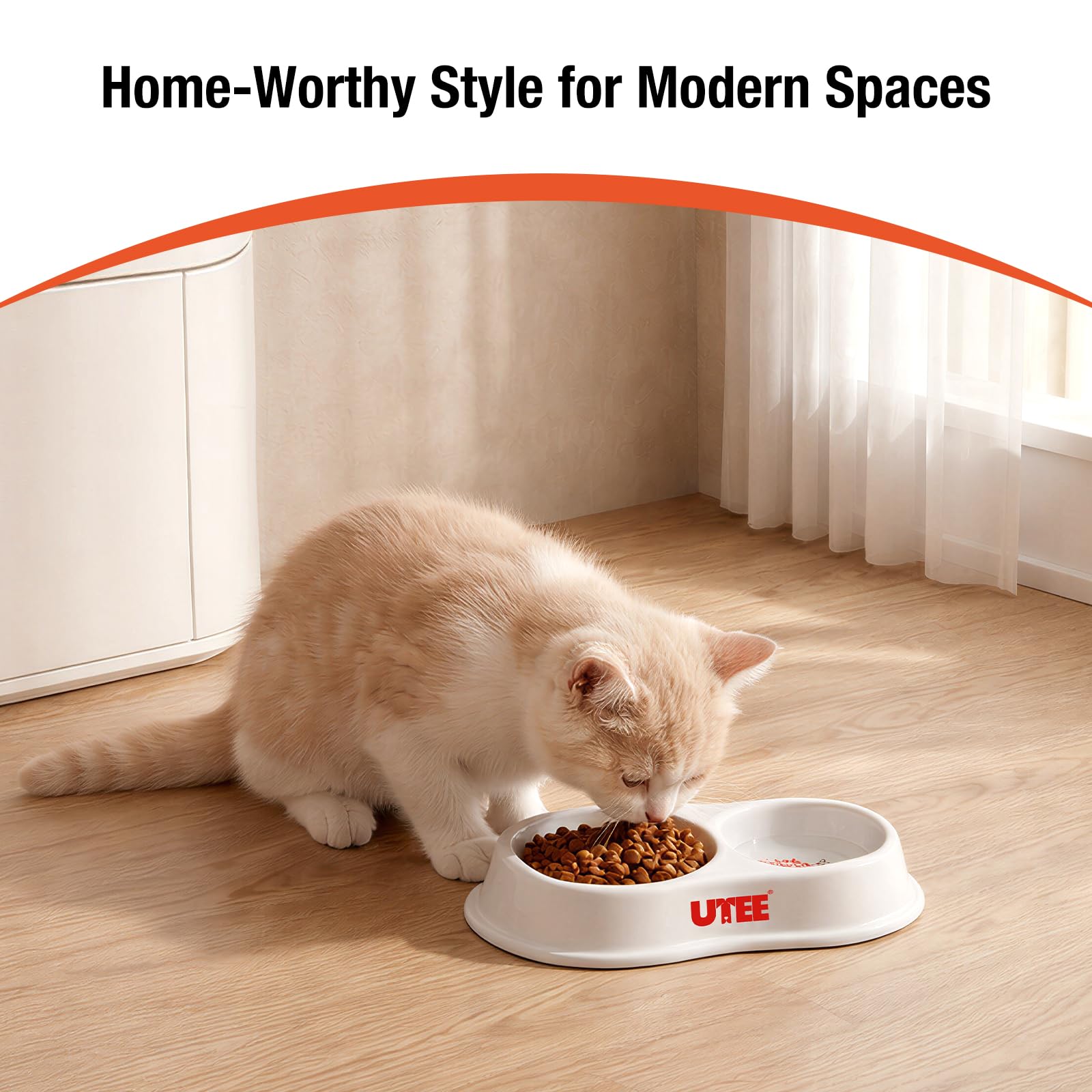 UTEE Podwójne miski na karmniki dla kotów, jednoczęściowe podajniki miski na wodę i karmę dla kotów – kot