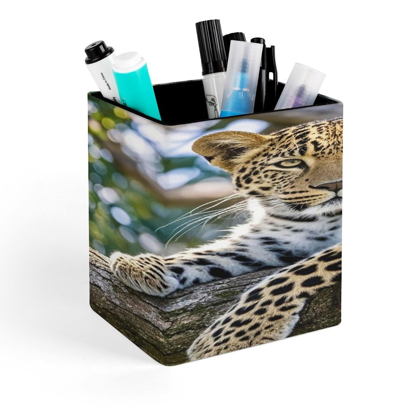 LZQPOEAS Leopard Pen Holder Modern Design Desktop Stationery Organizer Simple&Modern Minimalist Makeup Organizer Multi-Functional Pencil Holder for Office Home