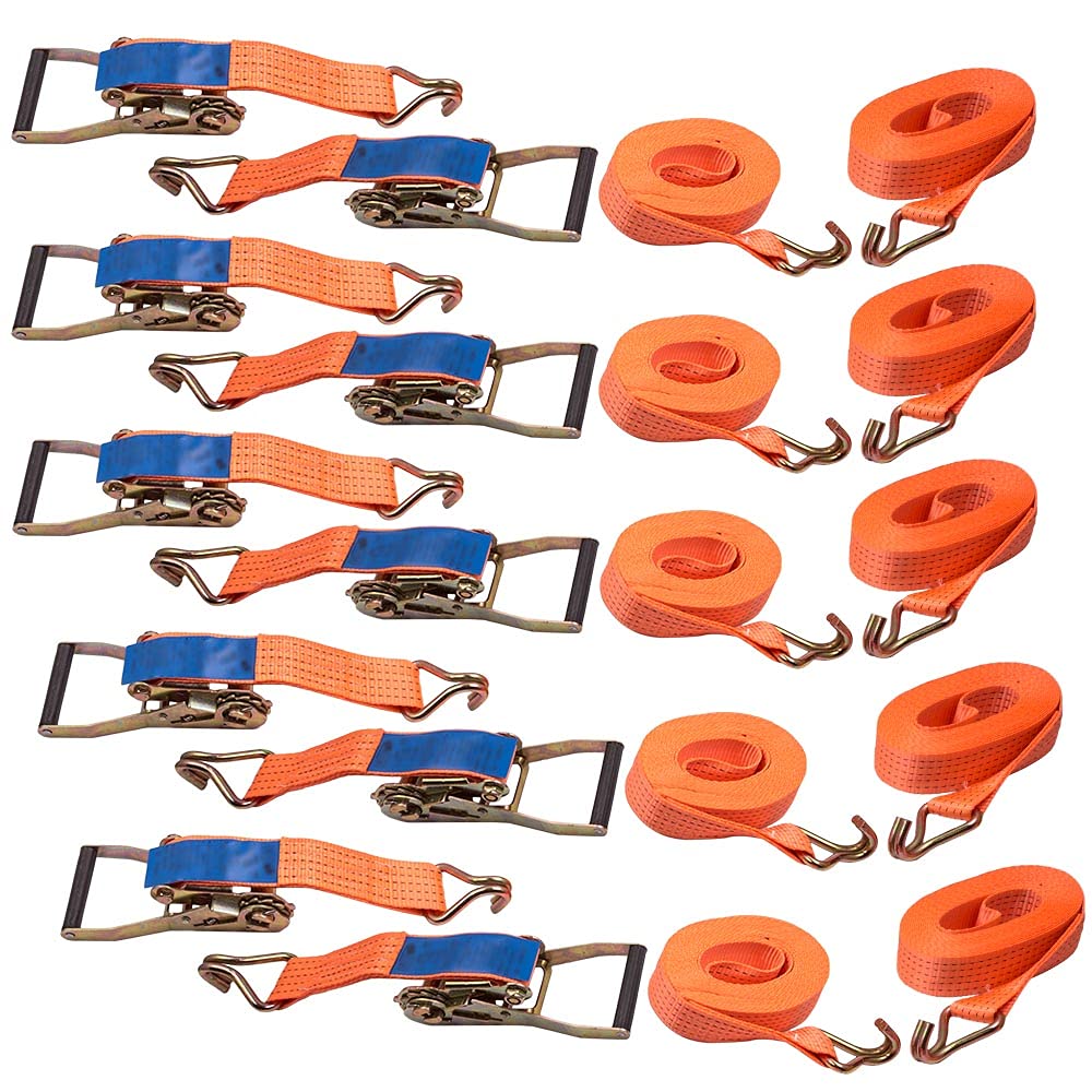 10 Stück 5000kg 6m Spanngurte mit Ratsche 2 teilig zweiteilig mit Haken Ratschengurt Zurrgurte 50mm 5000 daN 5t für die professionelle Ladungssicherung (6M, 5T)