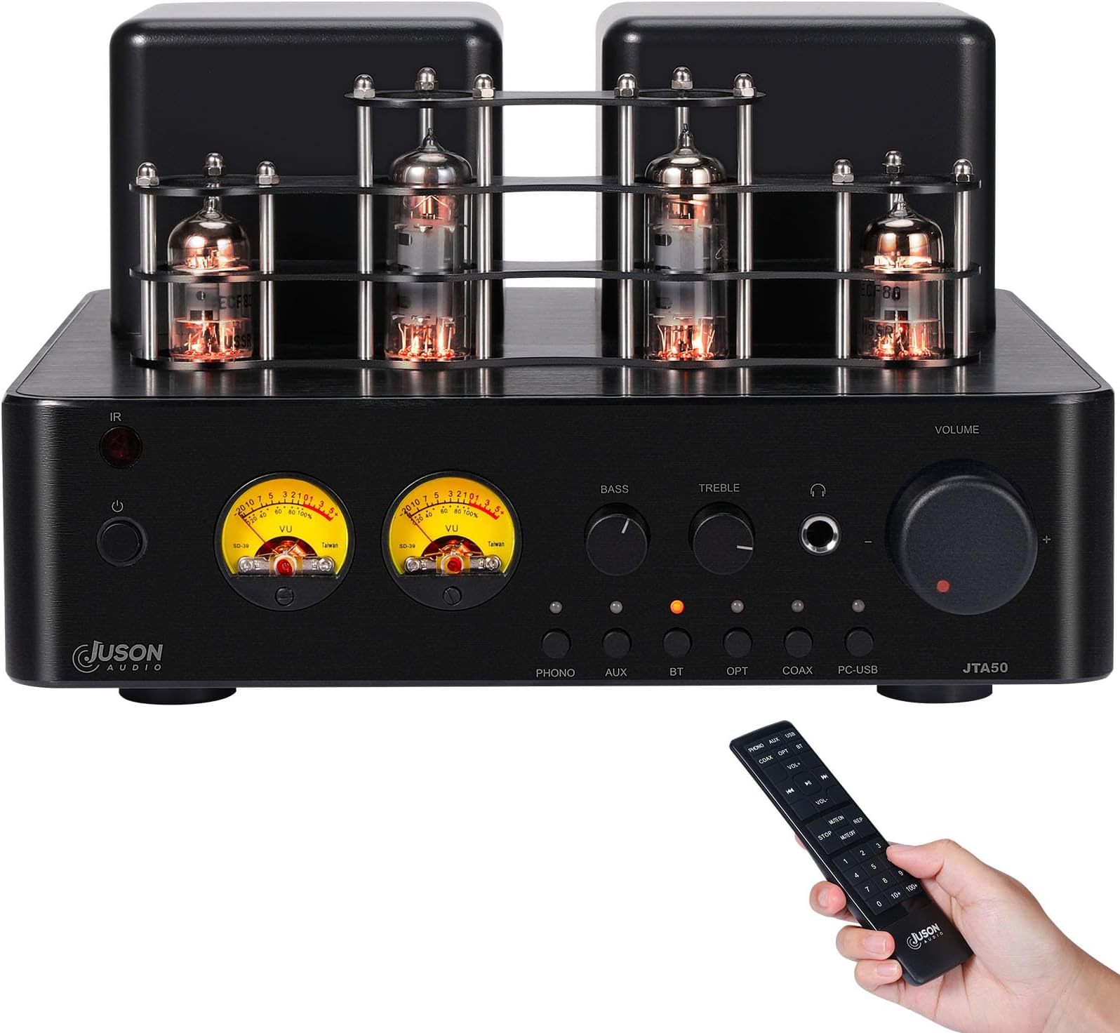Juson Audio JTA50 Tube Amplifier Entry-Level Hifi Amp with BT 5.0, Remote,AUX,COAX, Phono and USB in,Subwoofer out,2.1CH for Turntable (JTA50-AE)