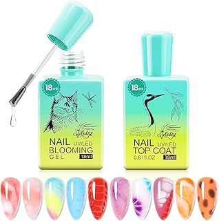 Blooming Gel Nail Kit, 2PCS 18ML No Wipe Top Coat Spreading Gel for Easy Marble Watercolor and Print Nail Painting Effect, Long-Lasting UV/LED, DIY Manicure Gifts for Women Girls