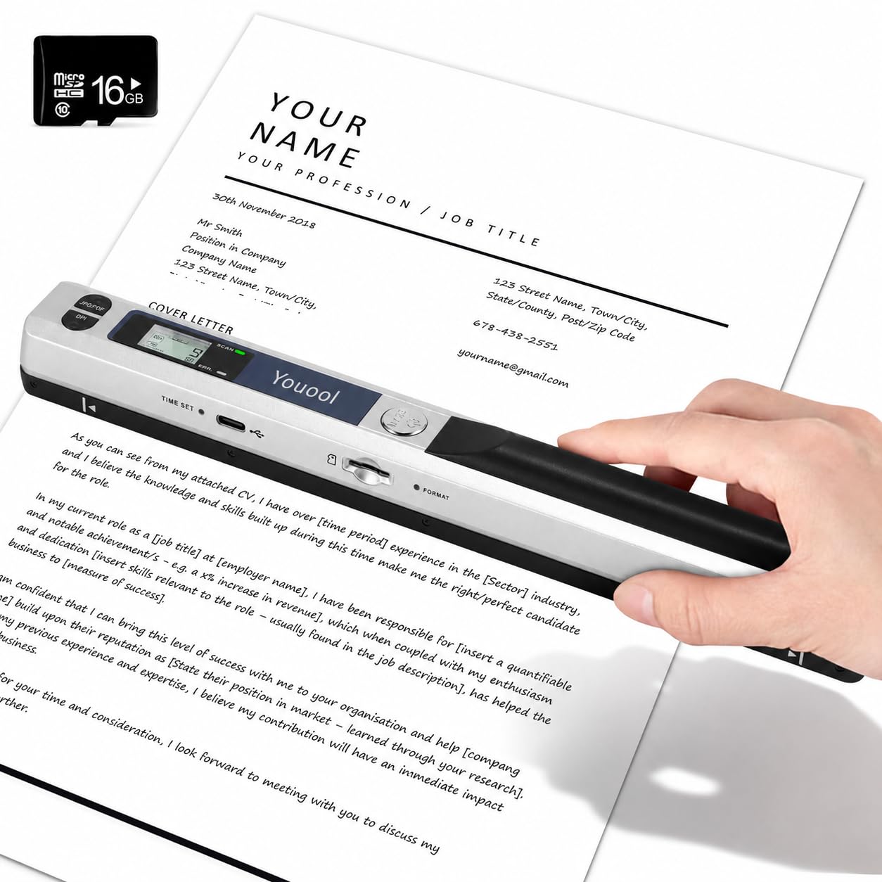 Scanner de Documents Portable, A4 900 DPI Haute Résolution Photo Couleur Portable, Format JPG/PDF USB 2.0 Scanner de Document Portables pour Documents, Reçus, Photos (Argent)