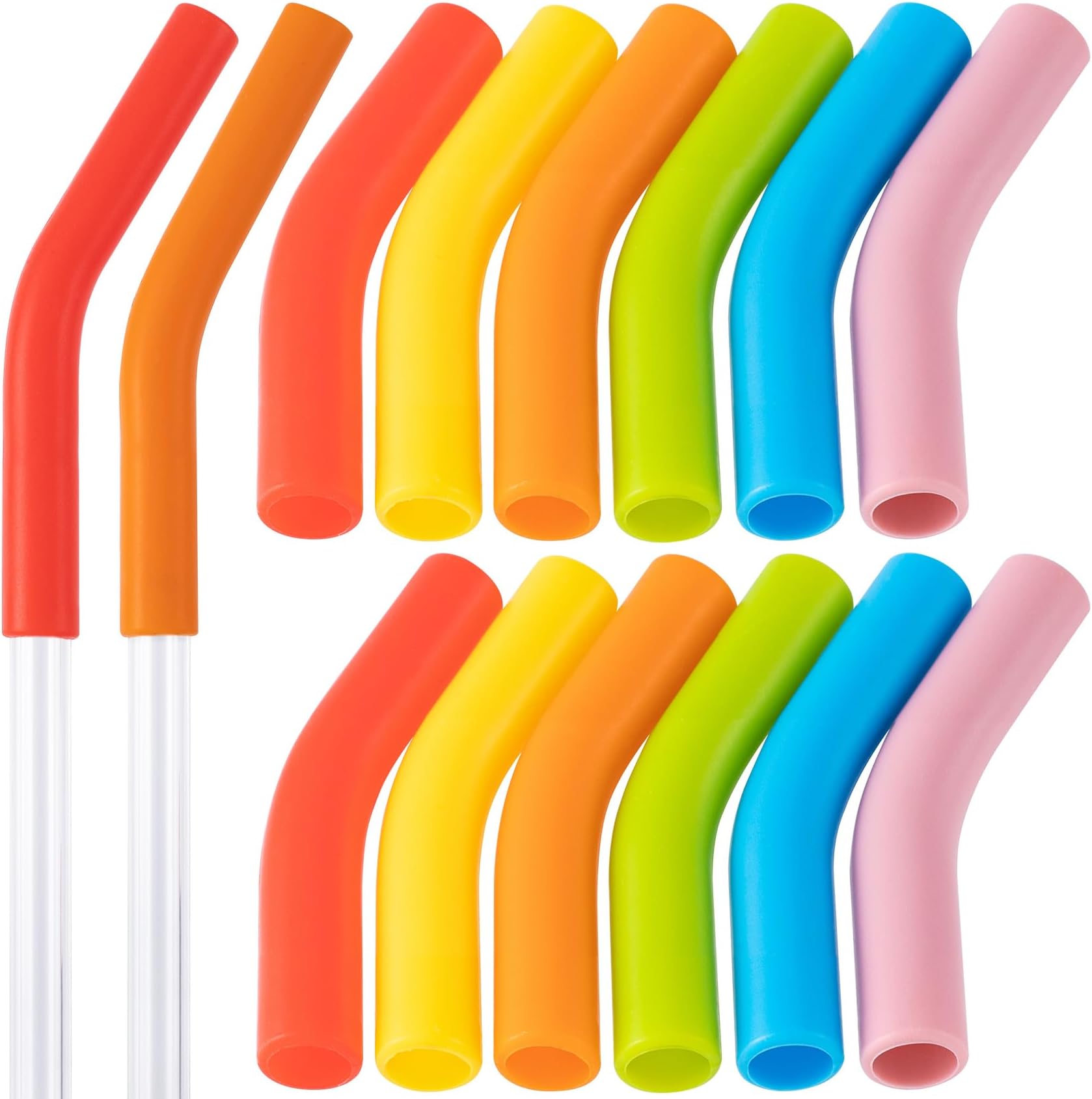 HINZIC 12Pcs Reusable Silicone Straw Tips 5/16"Wide(8mm Outer Diameter) Multi-color Food Grade Rubber Straw Covers Flex Elbow Hydraflow Straw Replacement Tip for Metal Straws