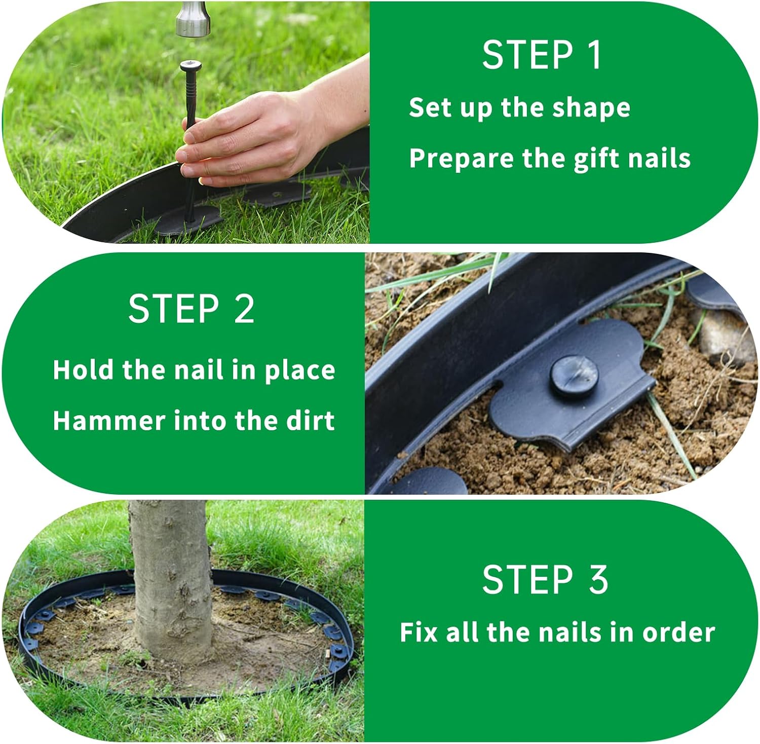 40ft Landscape Edging with 40 Spikes, 2" Tall No-Dig Garden Border, Plastic Edging for Landscaping Flower Beds Yard Lawn Pathway, Black