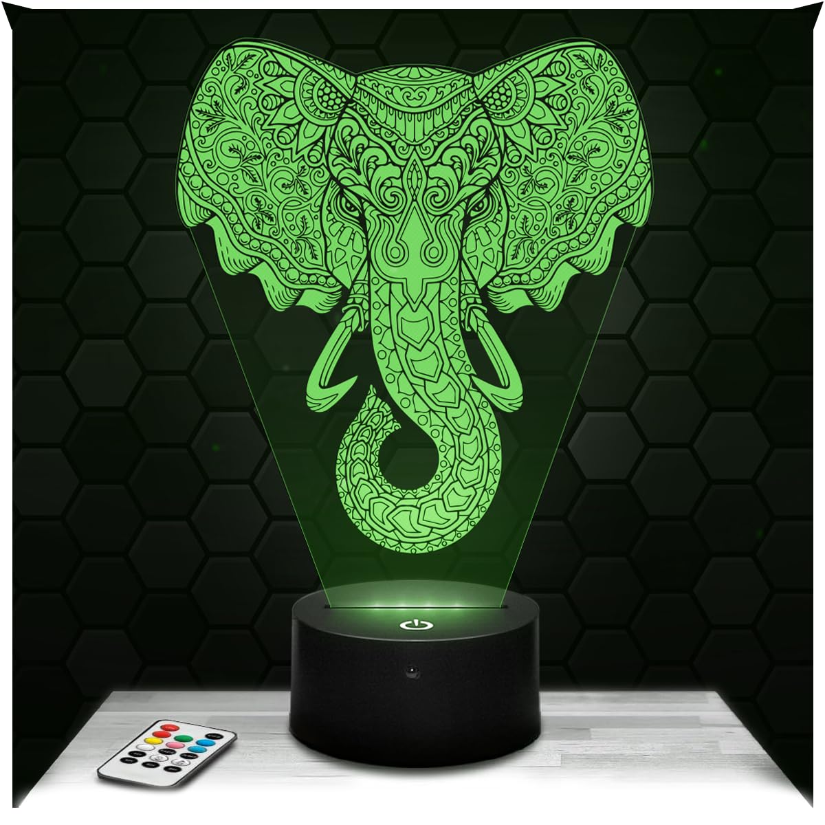 Lampephoto.fr - Elephant Geometric 3D Lamp Night Light Mandala Animal 3D LED Illusion Lamp, Christmas Birthday Gift idea for boy and Girl Children's or Adult Bedroom Night Light, Gift Merchandising