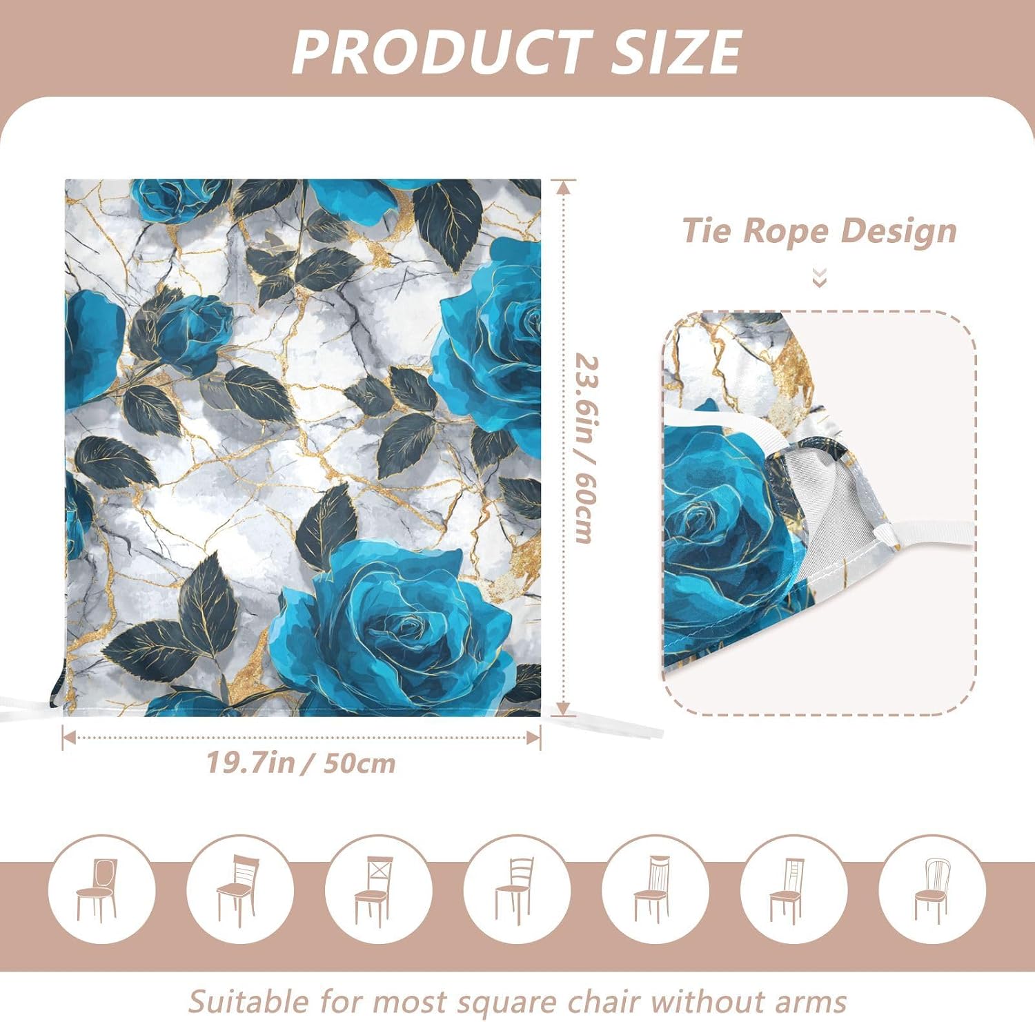 ALAZA Vintage Blue Roses Marble Chair Back Cover Set of 6, Washable Reusable Removable Chair Slipcovers Decorative Chair Cover for Home Kitchen Wedding Party