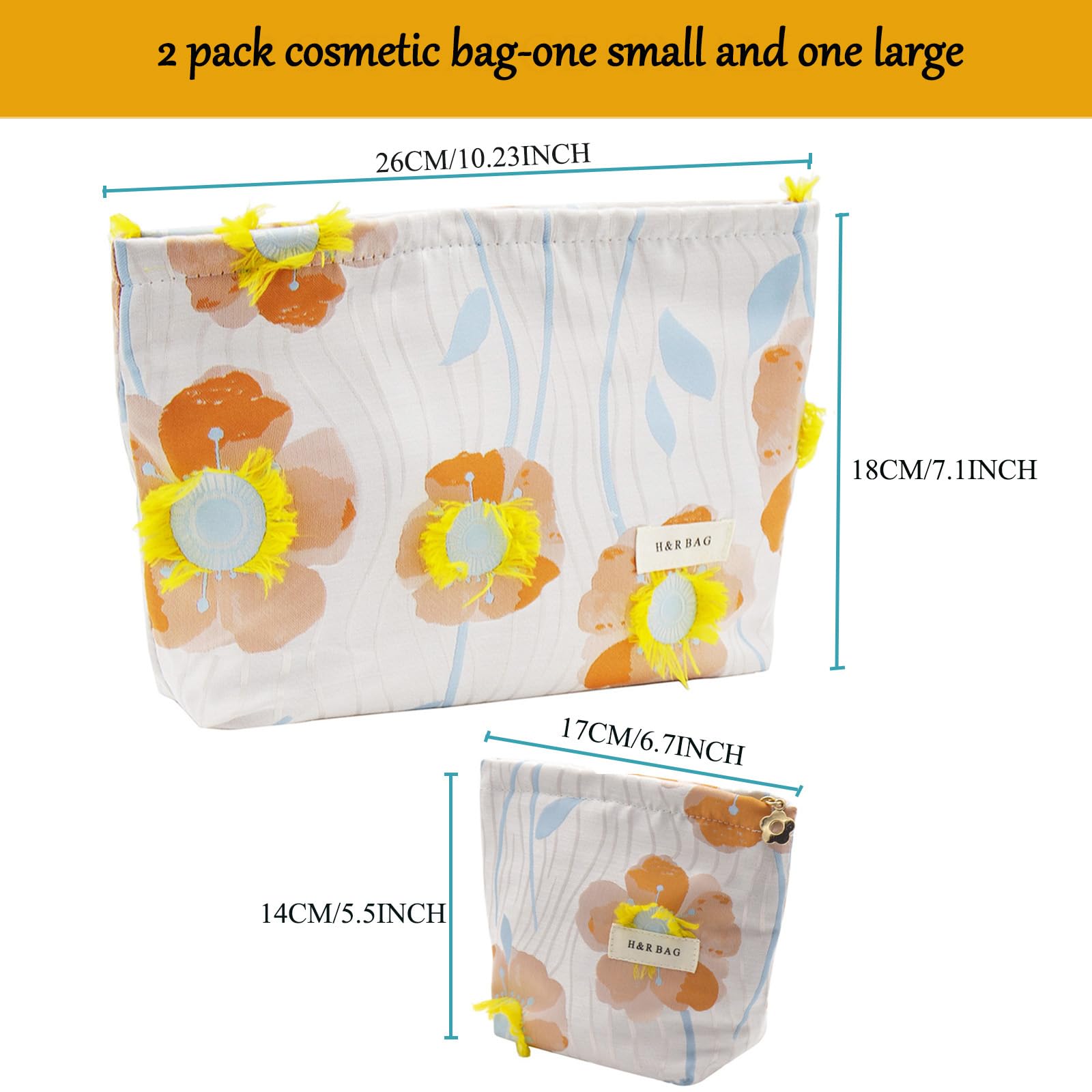 ONEGenug Makeup Bag, Set 2 Cosmetic Bags, Portable Pencil Case Makeup Pouch Travel Essentials Toiletry Bags for Women Girls - Image 4