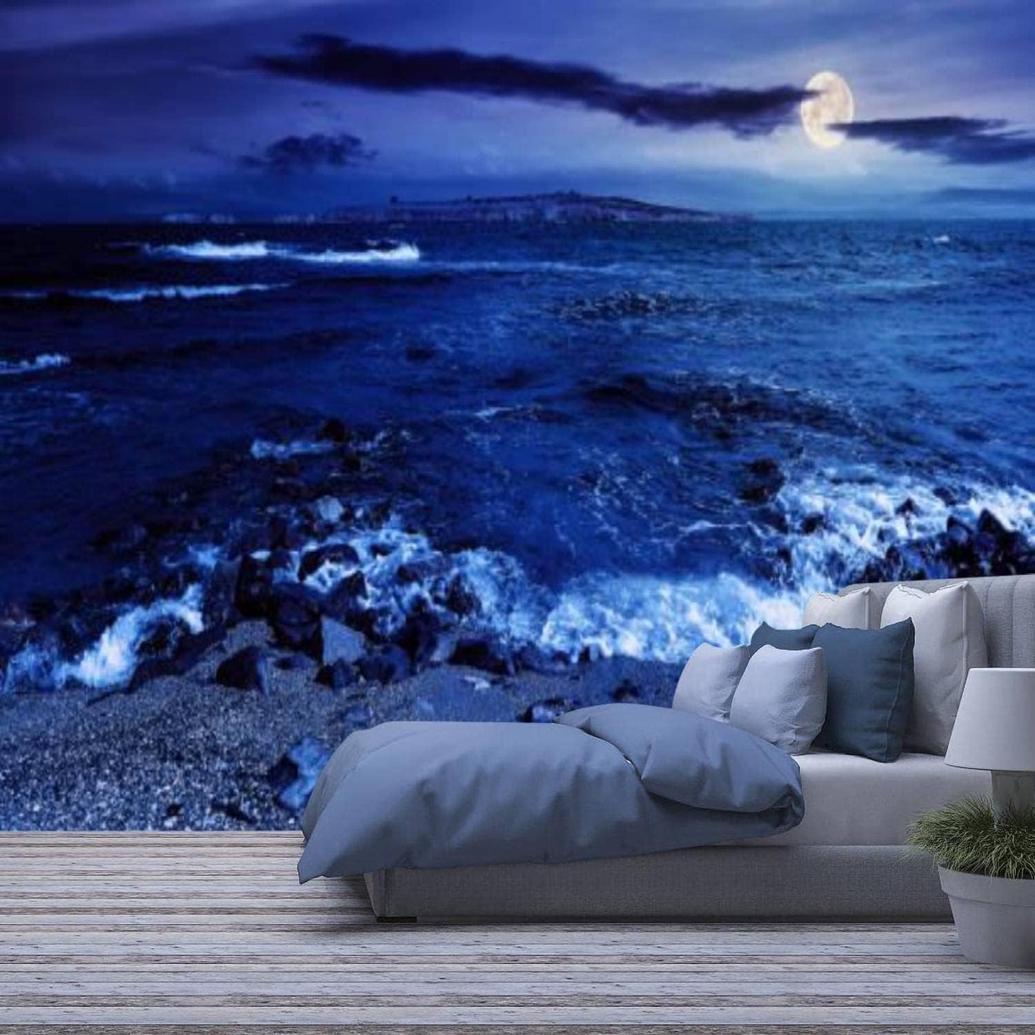 Papier peint mural 3D lune de nuit et fond d'écran amovible salon