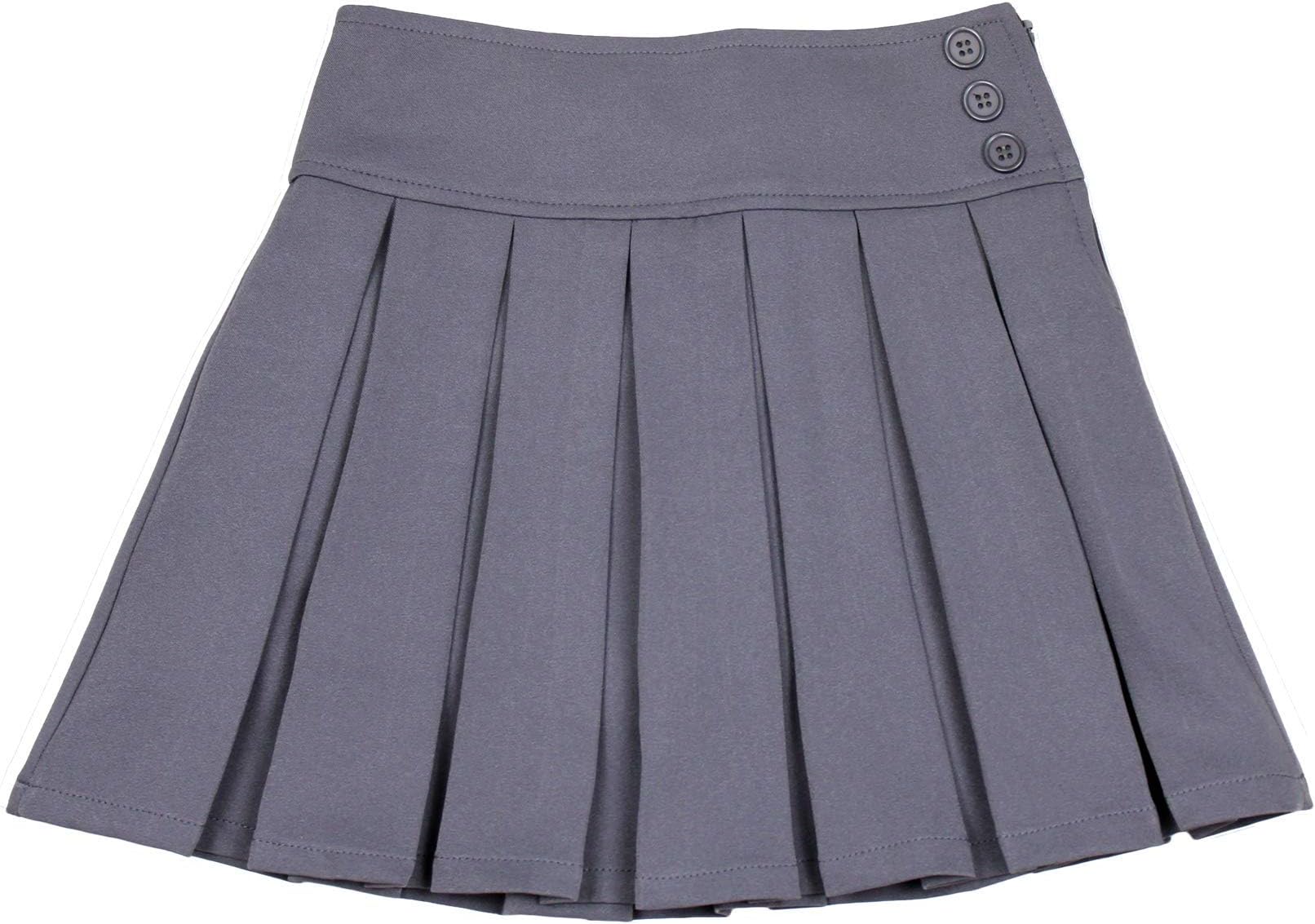 BienzoeGirls School Uniform Skirt: Kids Adjustable Waist Stretchy Skort Grey 12