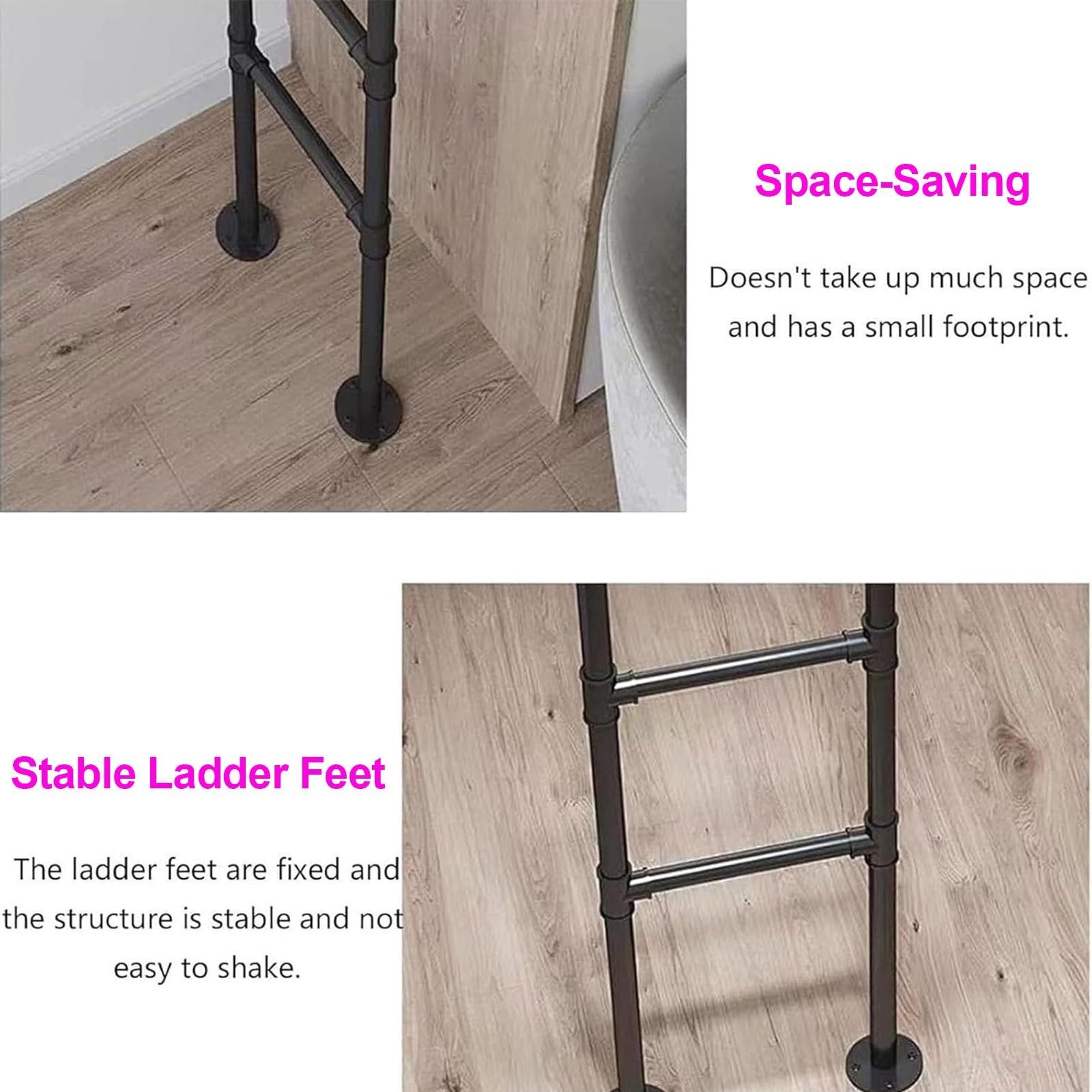 Escalera de Pared Robusta de Hierro Forjado Negro para casa, ático, Medidas de protección contra Incendios de Emergencia, Techo Exterior/Garaje, buhardilla, como Accesorio para literas