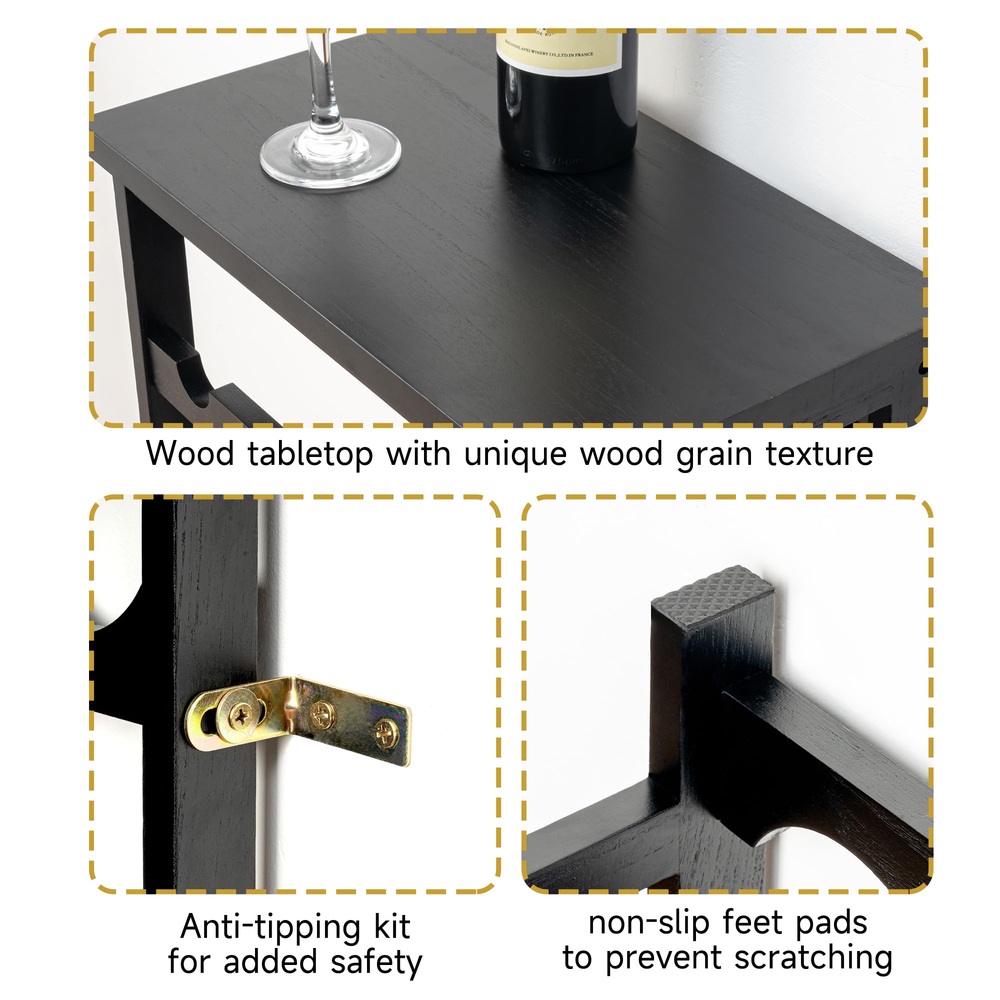 Portabottiglie In Legno Massello Per 28 Bottiglie | 7 Ripiani Con Piano Tavolo, Design Anti-ribaltamento, 41x24x91 Cm, Per Cantina, Cucina E Bar - Colore Nero