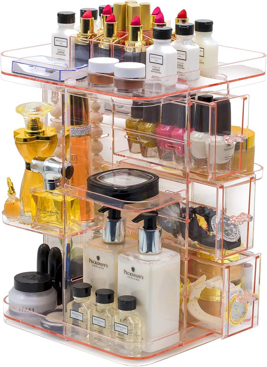 Sorbus Rotating Makeup Organizer, 360° Rotating Adjustable Carousel Storage for Cosmetics (Pink)