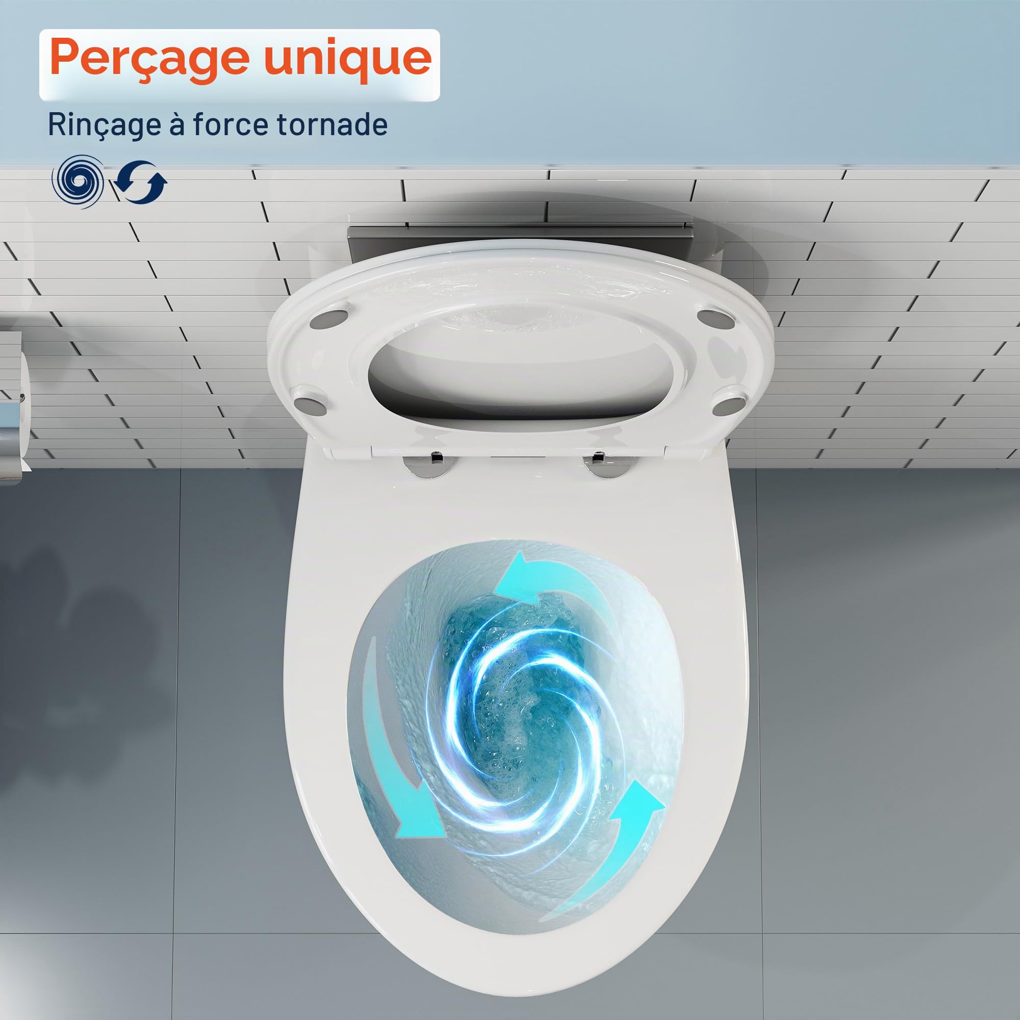 Cuvette WC Suspendu Blanc Toilette, Lunette WC avec Fermeture en Douceur Forme O, Cuvette Toilette Compact Design