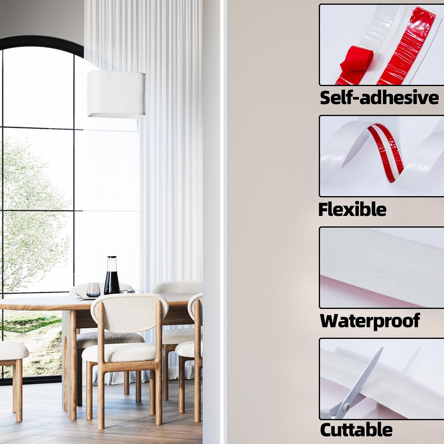 20Ft Peel and Stick Molding Trim, Flexible 1.57in Self-Adhesive Wall Trim, Inside & Outside Corner Protector, Baseboard Edge Guard for Walls, Windows, Tables, DIY Home Decoration