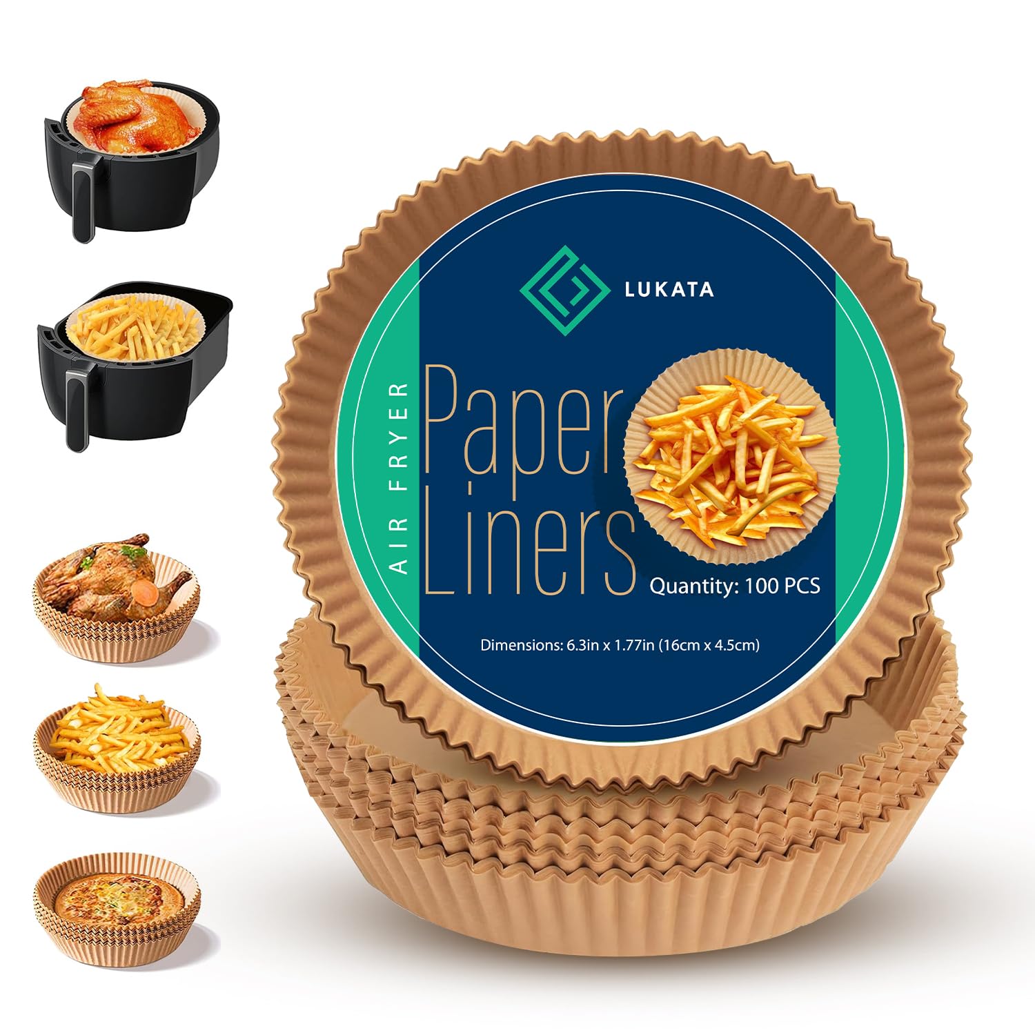 Lukata Air Fryer Paper 100pcs - 16cm Round BPA Free Disposable Food Grade - Non-Toxic Resistant for 5-8L Deep Fryers
