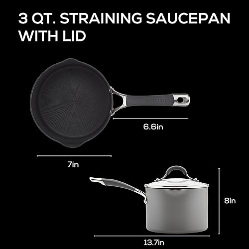 Miniatura 2 de Circulon Radiance - Cacerola antiadherente con revestimiento duro y colador de 3 cuartos de galón, color gris