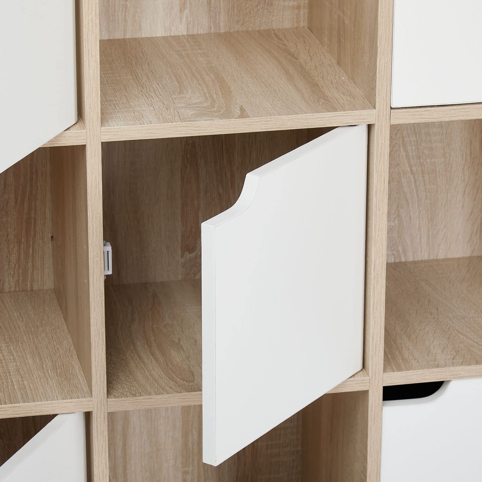 Meerveil Étagère de Rangement 9 Cubes Bibliothèque en Bois Armoire de Rangement, Inclus 4 Cubes Ouvertes et 5 Cubes avec Portes pour Salon Bureau Style Moderne, Chêne