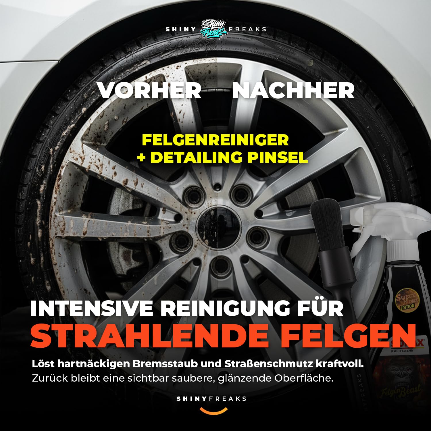 Autopflege Set 8‑teilig: SONAX GlanzShampoo, FelgenBeast & BrilliantShine Detailer + chemicalworkz Detailing Bag Aufbewahrungtasche + Zubehör -  Auto Waschset für Außenpflege