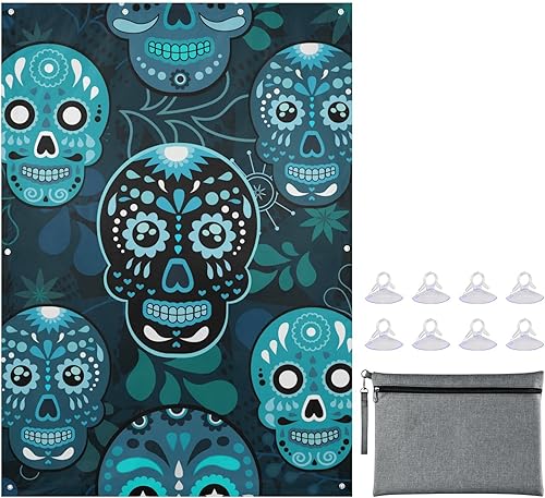 Miniatura 1 de MCHIVER Cortinas opacas de calavera de azúcar para día muerto con ventosas, cortinas opacas portátiles para ventanas, cortinas opacas para