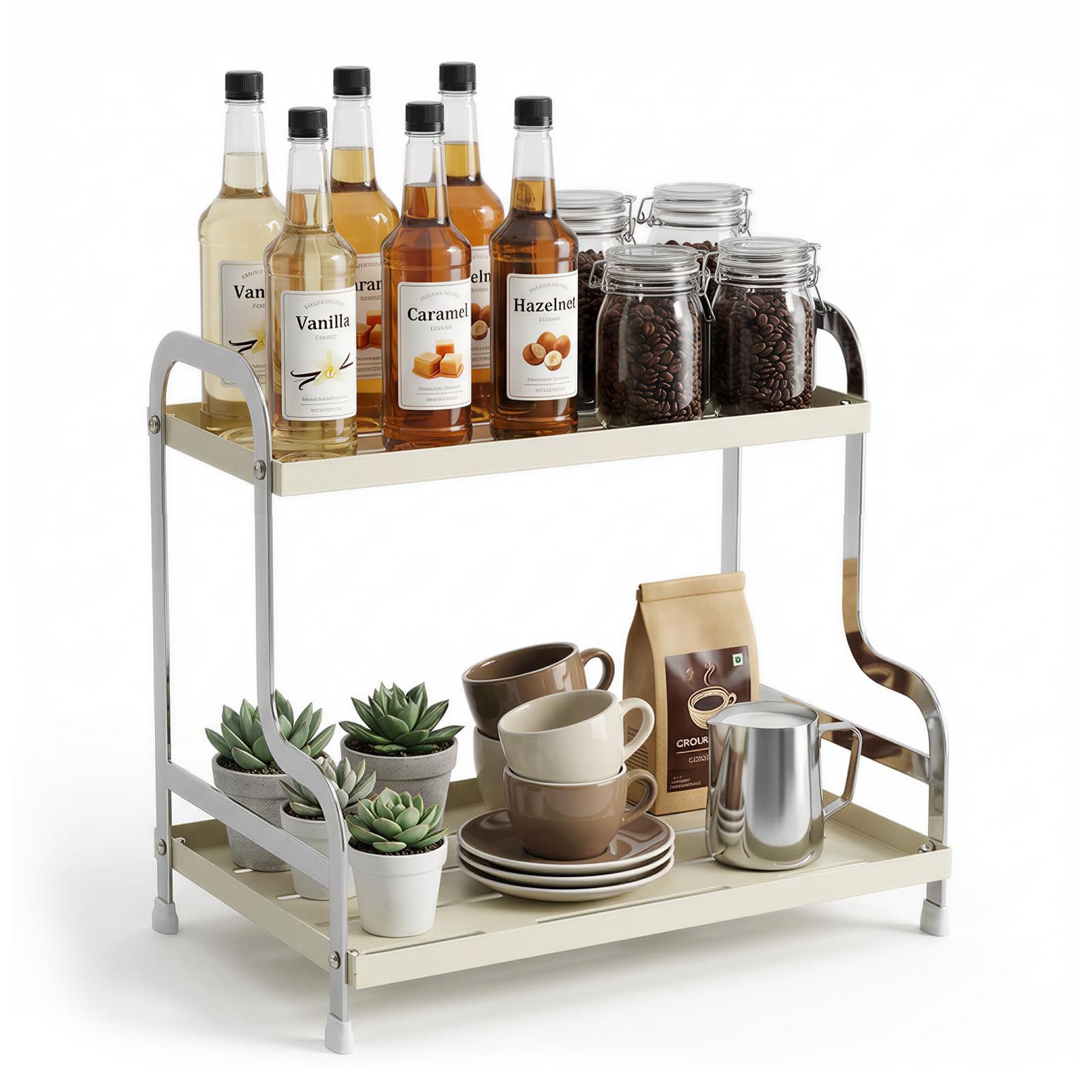 2 Tier Coffee Station Organizer Kitchen Storage & Organisation, Thickened Metal Coffee Bar Accessories Storage Rack, Countertop Organizer for Spice Racks Kitchen, Office Desk, Bathroom Shelving